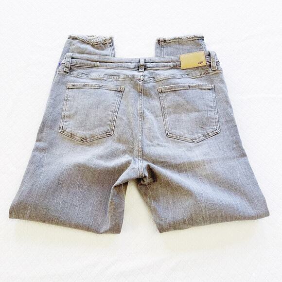 Zara Grey Wash Skinny Denim Jeans Distressed Hem SZ14 - Picture 3 of 9